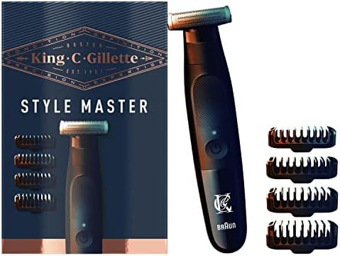 King C. Gillette Style Master, Tondeuse Sans Fil Pour Barbe Courte Avec Lame 4D, Lames En Metal 4D, 4 Sabots